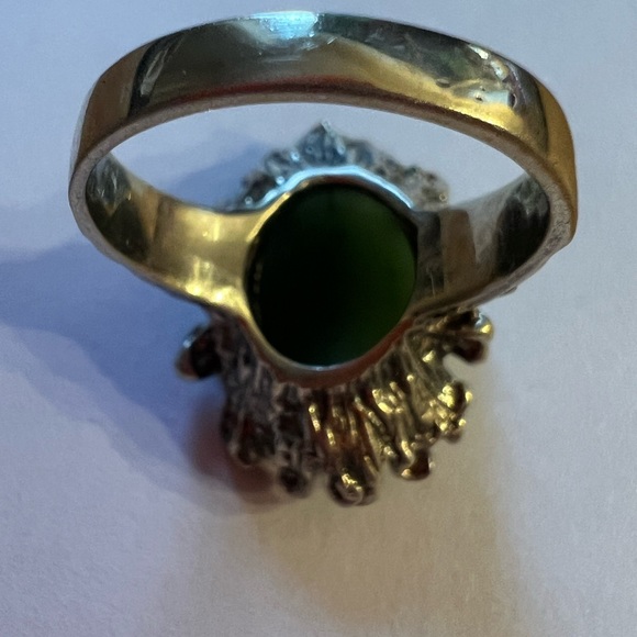 Jade stone gold coated sterling antique cocktail ring size 9 - Picture 3 of 5